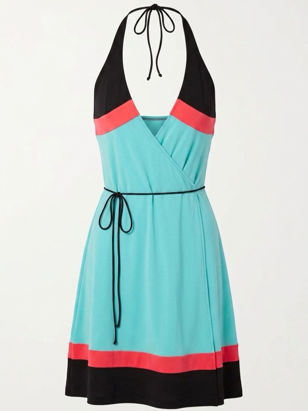 Diane Von Furstenberg Wrap Dress Turquoise, Coral & Black V-Neck